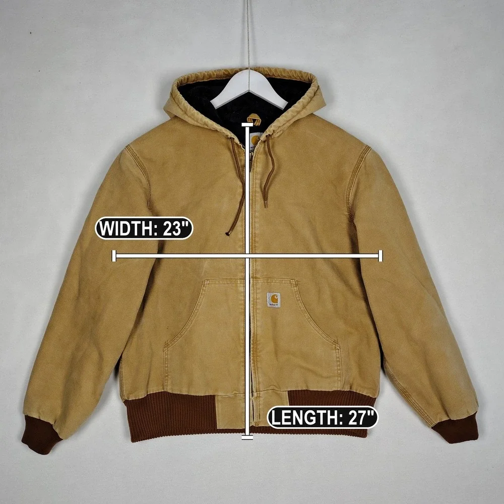 Carhartt J140 BRN Duck Active Jacket Brown Hooded Work Coat Mens Medium